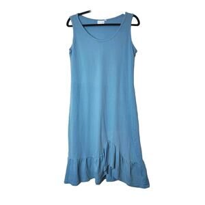Prairie Cotton USA Dress Womens Small Blue Sleeveless Made In USA Ruffle Hem
